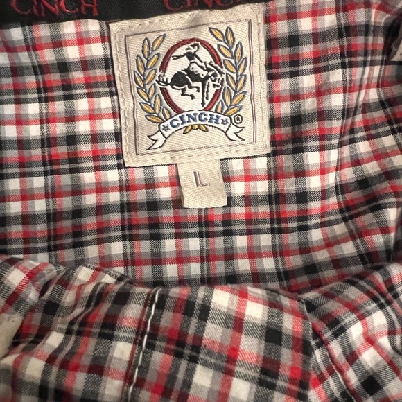 Cinch Button Down Western Shirt Men's L Red/black Plaid Cowboy Rodeo - Picture 3 of 4